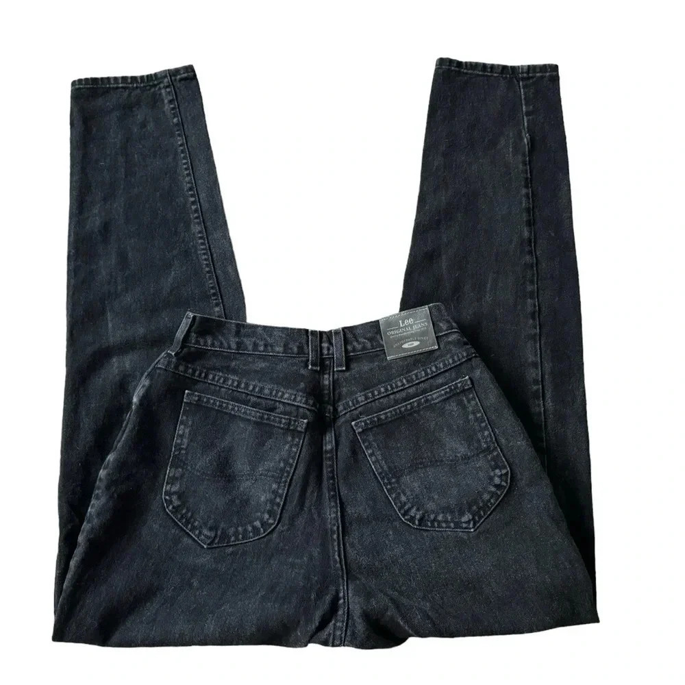 Vtg Lee Original Mom Jeans Women's 10 L Black Wash High Waist Tapered Leg